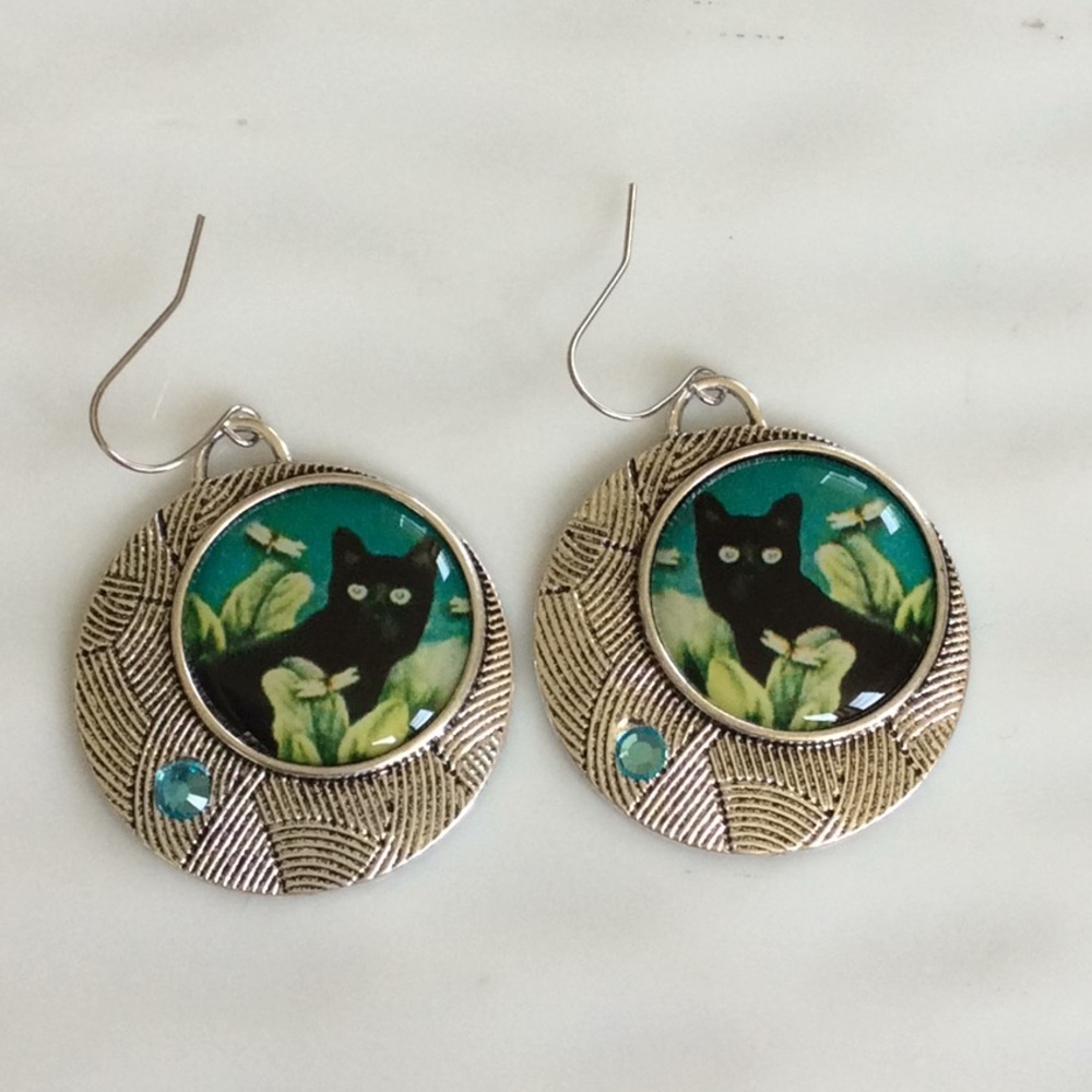 Black Cat Earring on French Wire